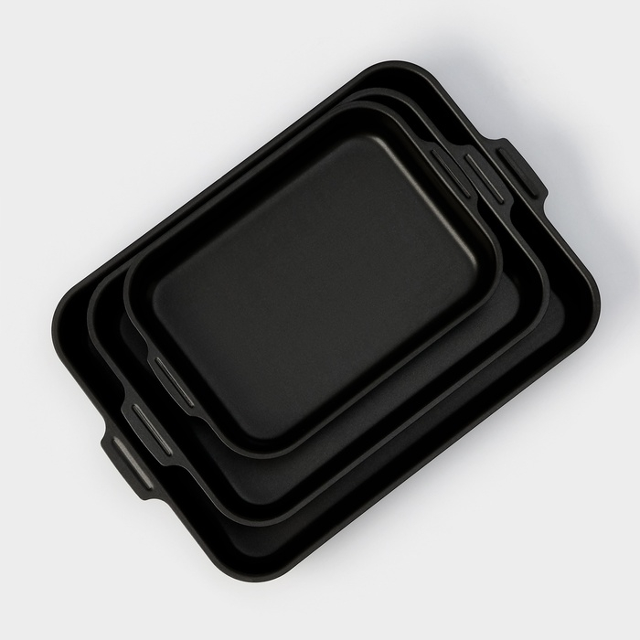 Набор противней «Лазоньера», 3 предмета: 19×25 см, 23×30 см, 27×35 см, h=7 см, антипригарное покрытие, цвет синий Набор противней «Лазоньера», 3 предмета: 19×25 см, 23×30 см, 27×35 см, h=7 см, антипригарное покрытие, цвет синий