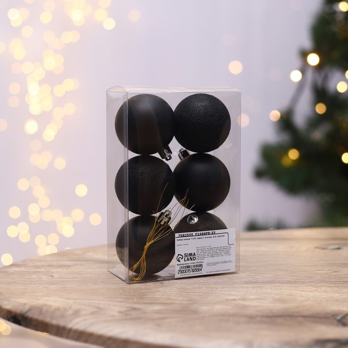 Шары ёлочные новогодние «С НГ, короч», на Новый год, пластик, d=6, 6 шт., цвет чёрный Шары ёлочные новогодние «С НГ, короч», на Новый год, пластик, d=6, 6 шт., цвет чёрный
