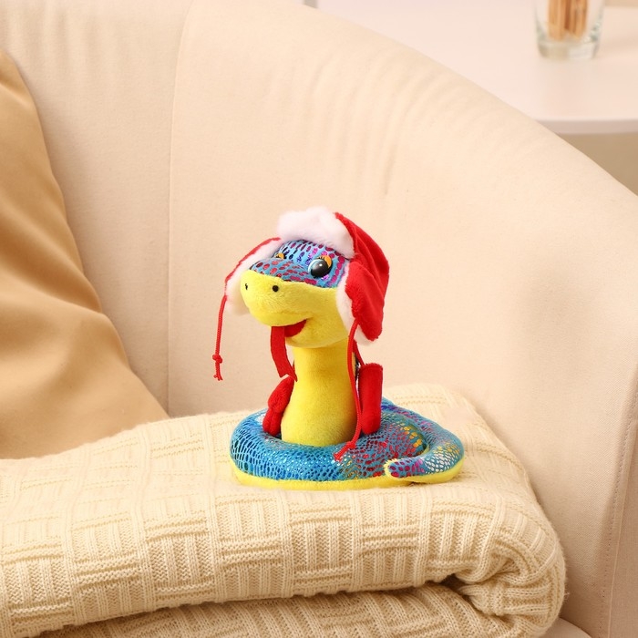 Мягкая игрушка «Змея», в шапке ушанке, 15 см, цвет синий Мягкая игрушка «Змея», в шапке ушанке, 15 см, цвет синий