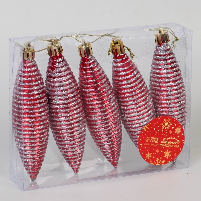 Украшение ёлочное Украшение ёлочное "Сосулька в полоску" (набор 5 шт) 3х11 см, красный