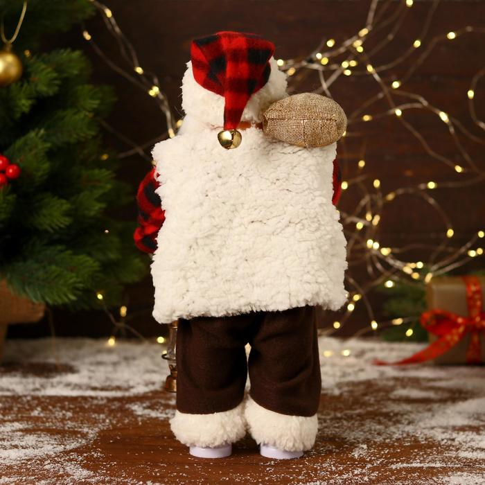 Дед Мороз  Дед Мороз "В клетчатом тулупе, с фонариком" двигается, ботинки светятся, 17х35 см