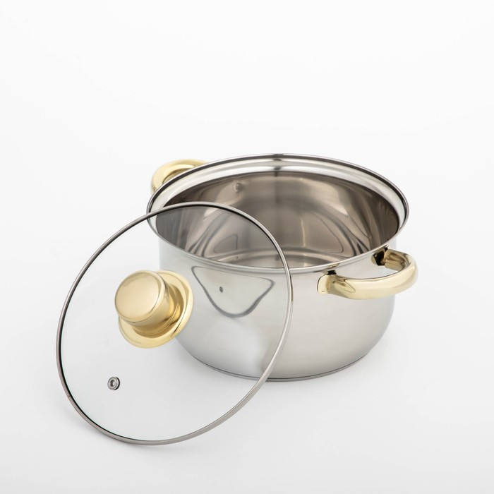 Кастрюля из нержавеющей стали с крышкой Доляна «Роскошь», 2,2 л, d=19 см Кастрюля из нержавеющей стали с крышкой Доляна «Роскошь», 2,2 л, d=19 см