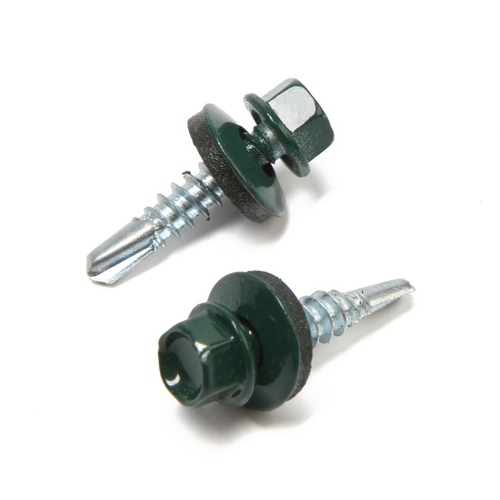 Саморезы кровельные 5,5х25 мм, RAL6005 цвет зеленый, 200 шт. Саморезы кровельные 5,5х25 мм, RAL6005 цвет зеленый, 200 шт.