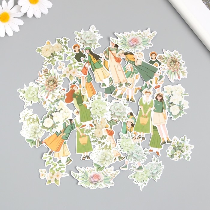 Наклейки для творчества Наклейки для творчества "Девушки и цветы. Зелёное настроение" 4х8 см н-р 40 шт 0,5х12х8 см