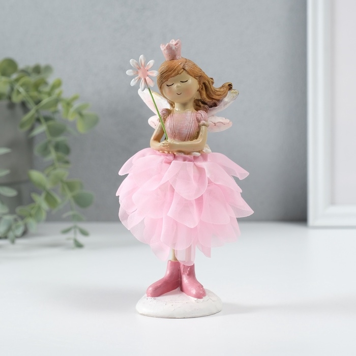 Сувенир полистоун  Сувенир полистоун "Девочка фея в розовом цветочном платье с палочкой" 9х9х17 см