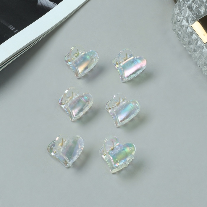 Краб для волос Краб для волос "Аванти" (набор 6 шт) сердце, 2 см, прозрачный