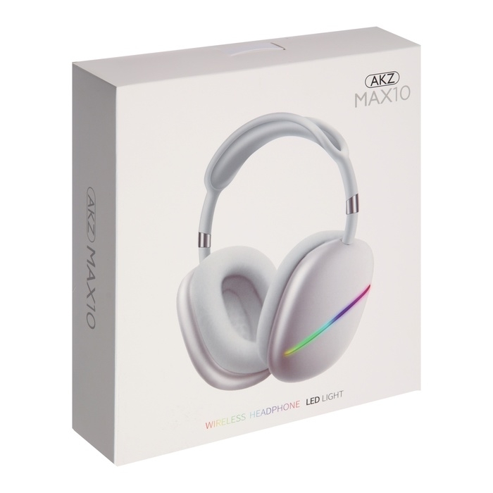 Наушники AKZ MAX10, беспроводные, полноразмерные,  микрофон, подсветка, белые Наушники AKZ MAX10, беспроводные, полноразмерные,  микрофон, подсветка, белые