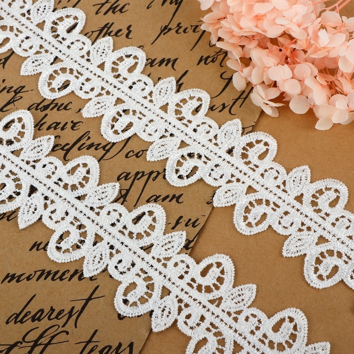 Кружево гипюровое, 50 мм × 9 ± 0,5 м, цвет белый Кружево гипюровое, 50 мм × 9 ± 0,5 м, цвет белый