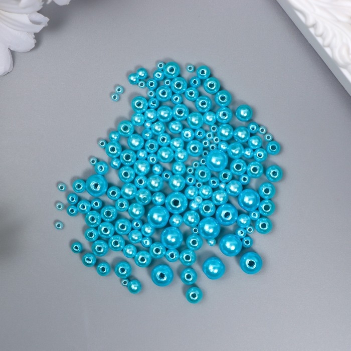 Бусины для творчества пластик Бусины для творчества пластик "Круглые. Лазурный" d=3-8 мм, набор 10 гр