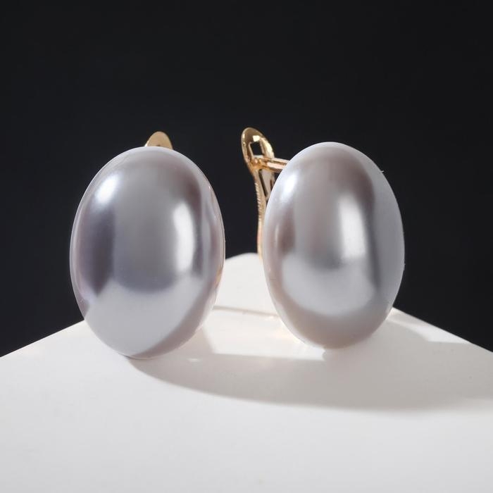 Серьги с жемчугом «Грейс» вытянутый овал, цвет серый в золоте Серьги с жемчугом «Грейс» вытянутый овал, цвет серый в золоте
