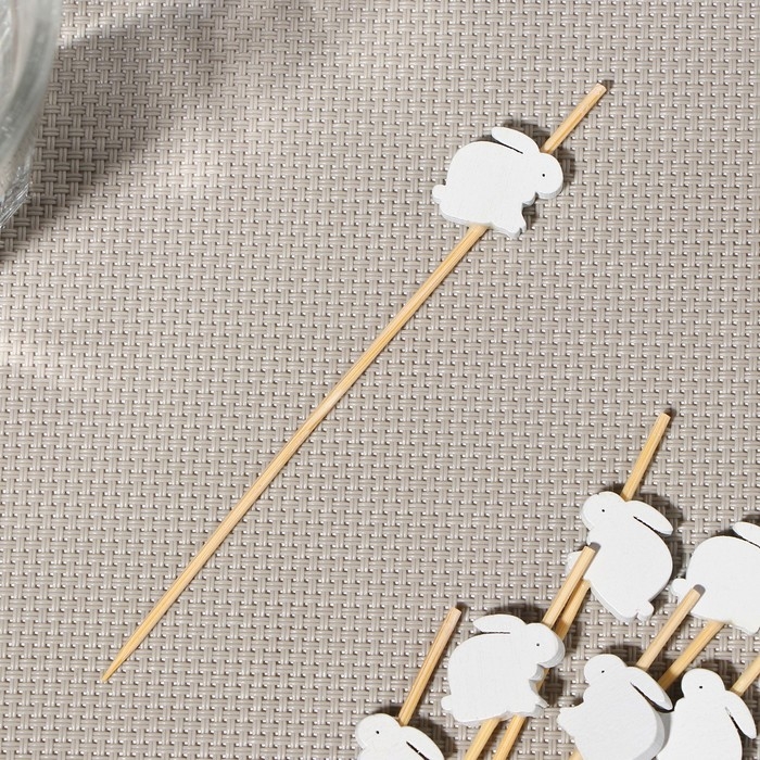 Шпажки Доляна «Пасхальные кролики», 12 см, набор 25 шт, цвет белый Шпажки Доляна «Пасхальные кролики», 12 см, набор 25 шт, цвет белый