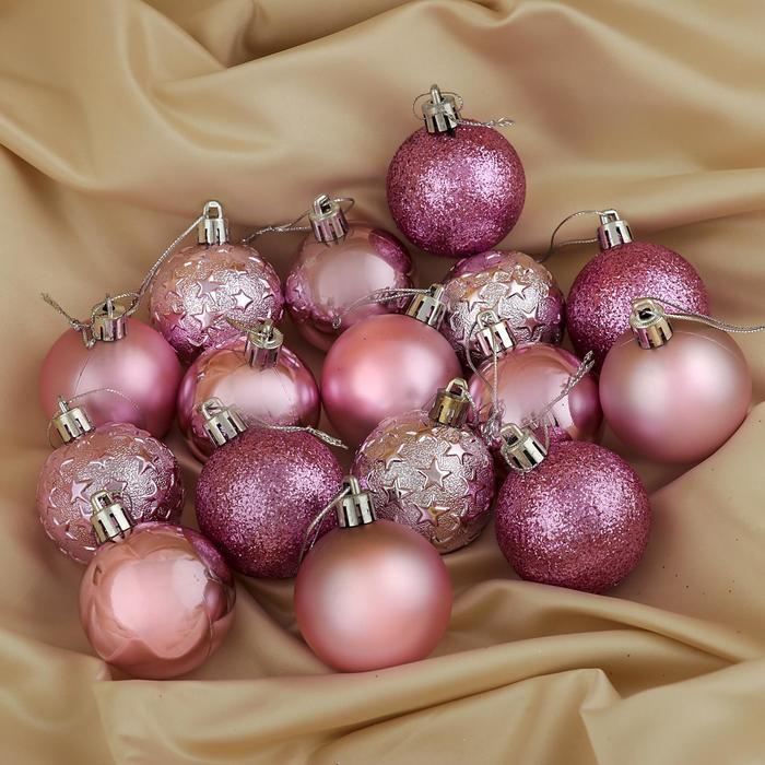 Набор шаров пластик d-5 см, 16 шт Набор шаров пластик d-5 см, 16 шт "Звёздная ночь" розовый