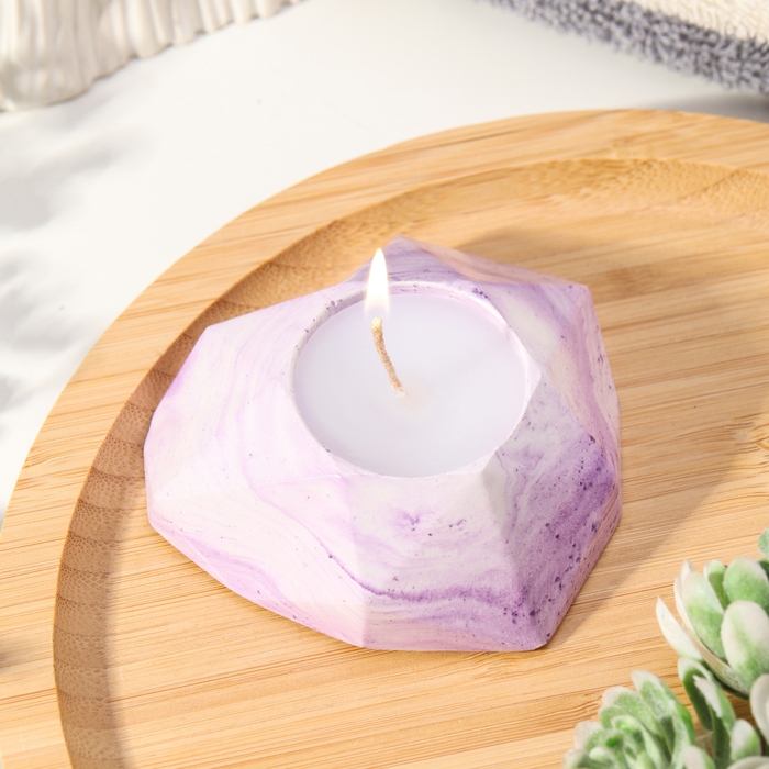 Свеча  Свеча "Сердце. Мрамор" в подсвечнике из гипса с гранями, 8х7,5х2,5см,мрамор с фиол. полоска