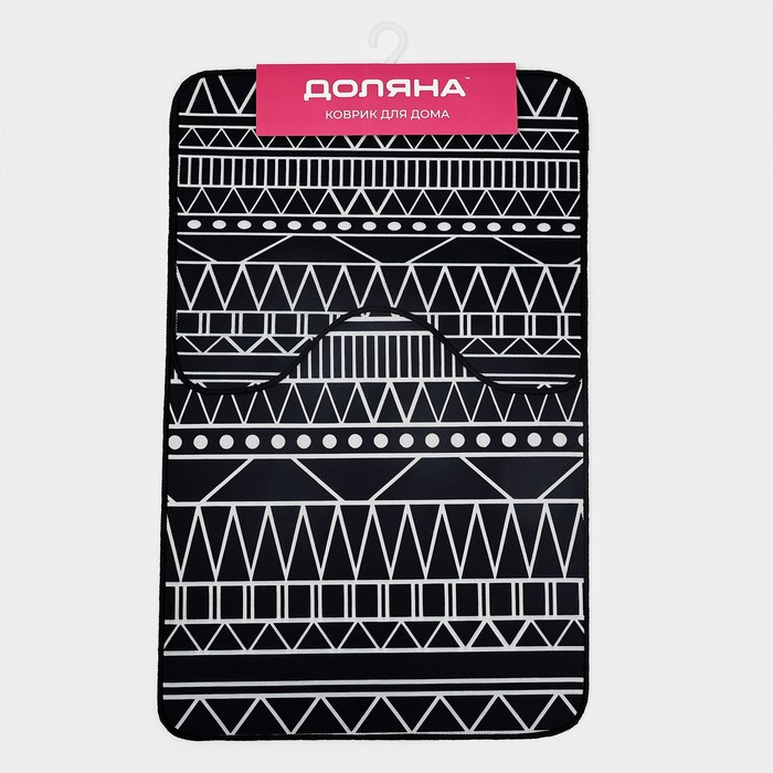 Набор ковриков для ванной и туалета Доляна «Марокканский», 2 шт, 50×80, 40×50 см, цвет чёрно-белый