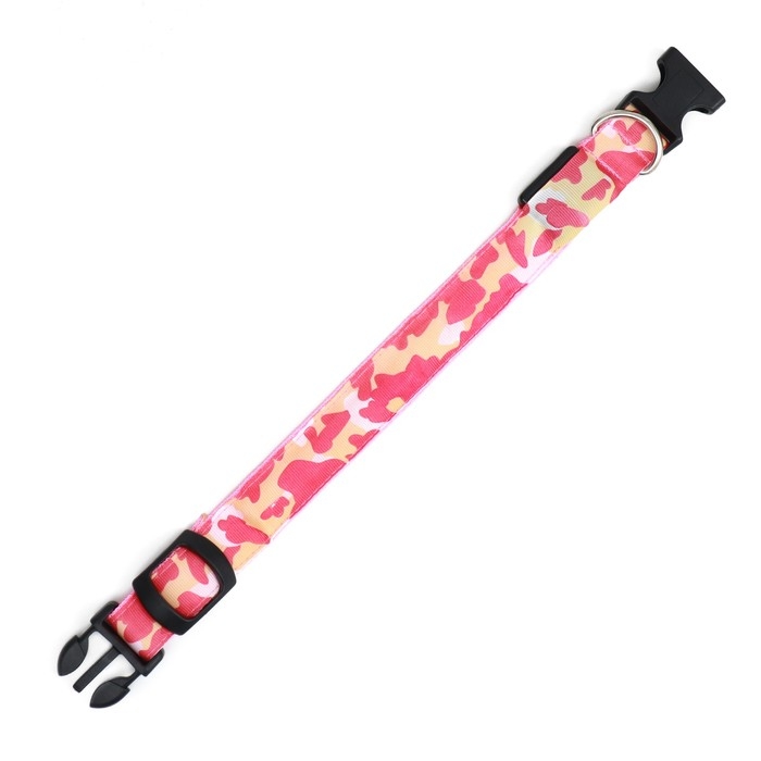 Ошейник с подсветкой Милитари 3 режима свечения размер S, ОШ 22-40 х 2,5 см розовый Ошейник с подсветкой Милитари 3 режима свечения размер S, ОШ 22-40 х 2,5 см розовый