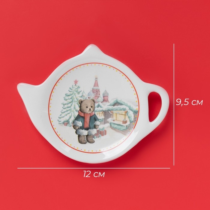 Новогодняя подставка под чайный пакетик Доляна «Московский мишка», керамика, 12×9,5 см, цвет белый Новогодняя подставка под чайный пакетик Доляна «Московский мишка», керамика, 12×9,5 см, цвет белый