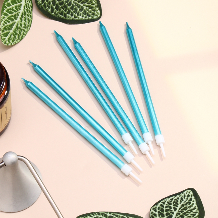 Свечи в торт Свечи в торт "Ройс", 6 шт, высокие, 12,5 см, небесно-голубой металлик