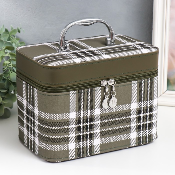 Шкатулка кожзам с зеркалом  Шкатулка кожзам с зеркалом "Клетка. Зелёный" набор 3 шт 18х10х12,5 21х13х15,5 23х15х18,5 см