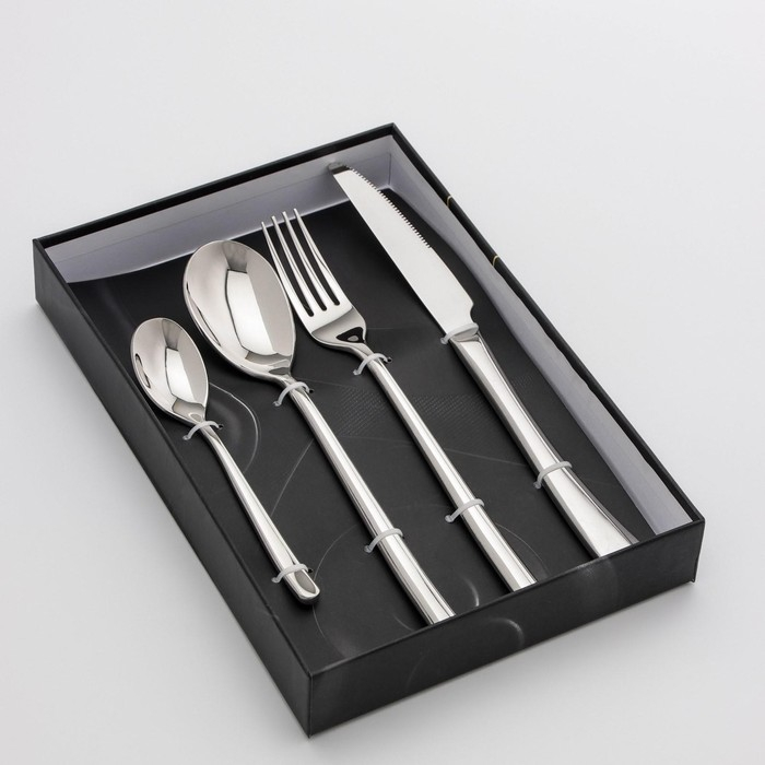 Столовые приборы из нержавеющей стали Magistro «Джентри», 4 предмета, цвет серебряный Столовые приборы из нержавеющей стали Magistro «Джентри», 4 предмета, цвет серебряный