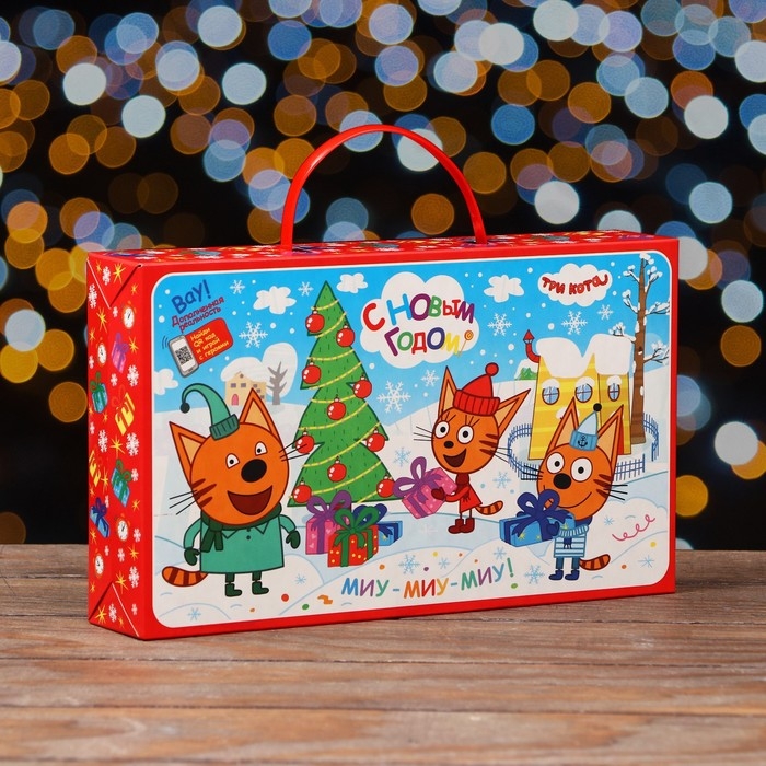 Новый год. Коробка подарочная складная Новый год. Коробка подарочная складная "Три кота" 25 х 5 х 15 см.