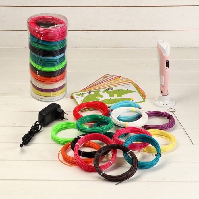 Комплект в тубусе 3Д ручка с дисплеем розовая + пластик ABS 15 цветов по 10 метров Комплект в тубусе 3Д ручка с дисплеем розовая + пластик ABS 15 цветов по 10 метров