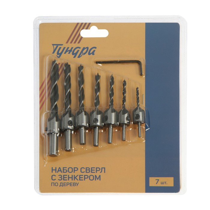 Набор сверл с зенкером ТУНДРА, 3-4-5-6-7-8-10 мм, 7 шт. Набор сверл с зенкером ТУНДРА, 3-4-5-6-7-8-10 мм, 7 шт.