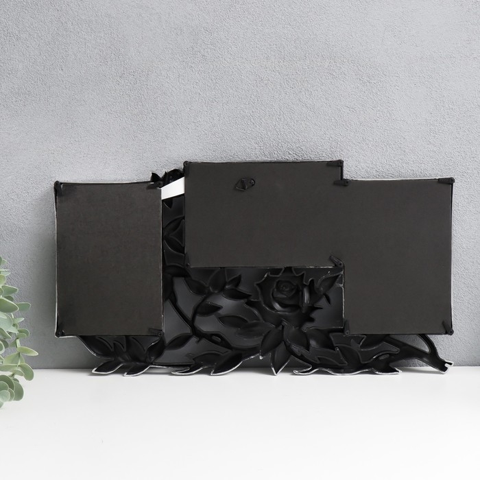 Фоторамка пластик на 3 фото 10х15 см  Фоторамка пластик на 3 фото 10х15 см "Роза в листьях" состаренное серебро 40х21,5 см