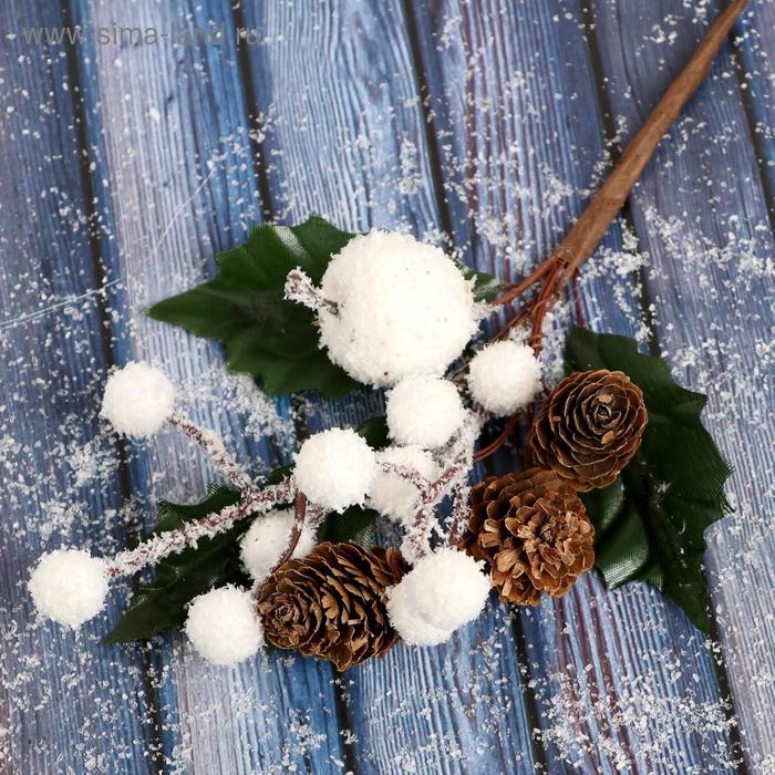 Декор  Декор "Зимнее очарование" яблоки ягоды в белом шишки, 22 см