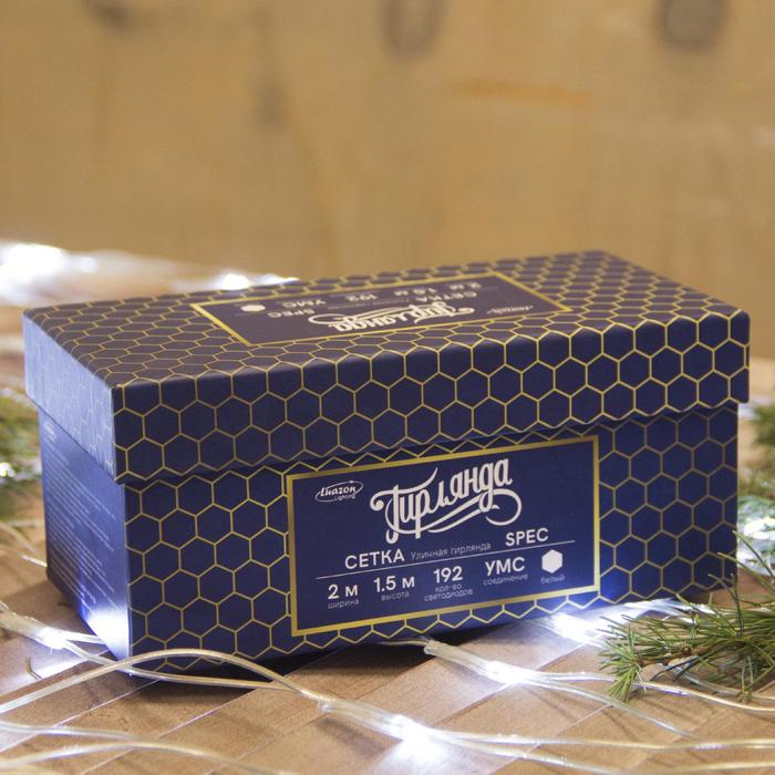 Гирлянда «Сеть» 2 × 1.5 м, IP44, УМС, прозрачная нить, 192 LED, свечение белое, 220 В