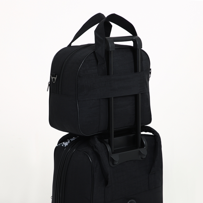 Чемодан малый 37 л (S) с сумкой, отдел на молнии, с расширением, цвет чёрный
