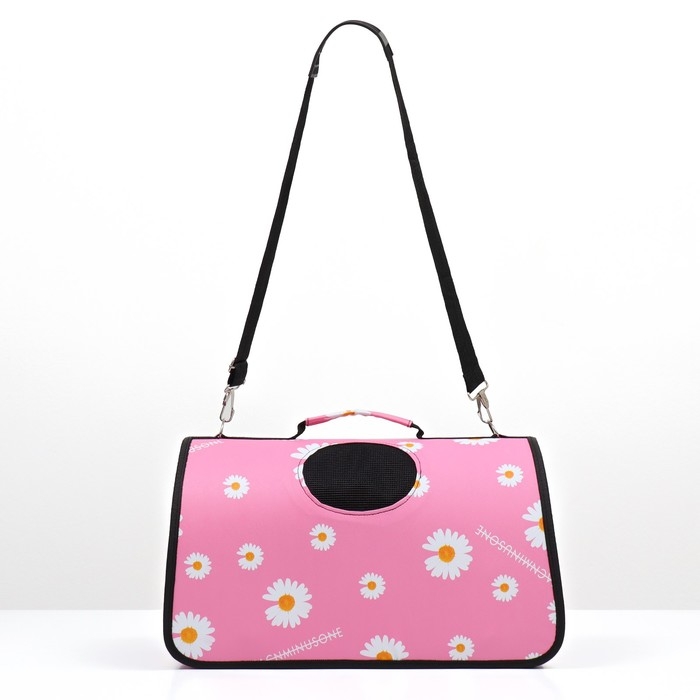 Сумка - переноска для животных  Сумка - переноска для животных "Цветы", розовая, размер L, 53 х 21 х 29 см