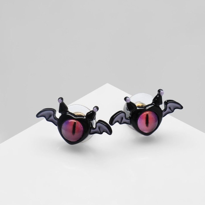 Серьги с эмалью «Монстрики» с крылышками, цвет чёрно-розовый Серьги с эмалью «Монстрики» с крылышками, цвет чёрно-розовый