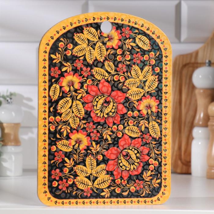 Доска разделочная сувенирная  Доска разделочная сувенирная "Хохлома, чёрный фон", 19,5×27,5 см