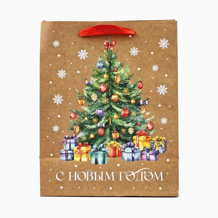 Пакет подарочный новогодний крафтовый вертикальный «С Новым годом», ёлка, MS 18 х 23 х 10 см, Новый год Пакет подарочный новогодний крафтовый вертикальный «С Новым годом», ёлка, MS 18 х 23 х 10 см, Новый год
