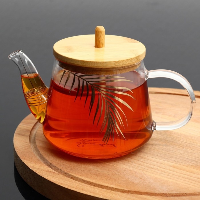 Чайник стеклянный заварочный с бамбуковой крышкой «Тропики», 600 мл Чайник стеклянный заварочный с бамбуковой крышкой «Тропики», 600 мл