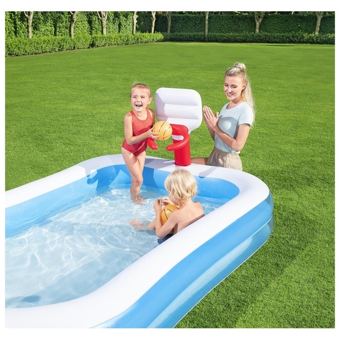 Бассейн надувной игровой «Баскетбол», 251 х 168 х 102 см, 2 мячика, от 3 лет, 54122 Bestway Бассейн надувной игровой «Баскетбол», 251 х 168 х 102 см, 2 мячика, от 3 лет, 54122 Bestway