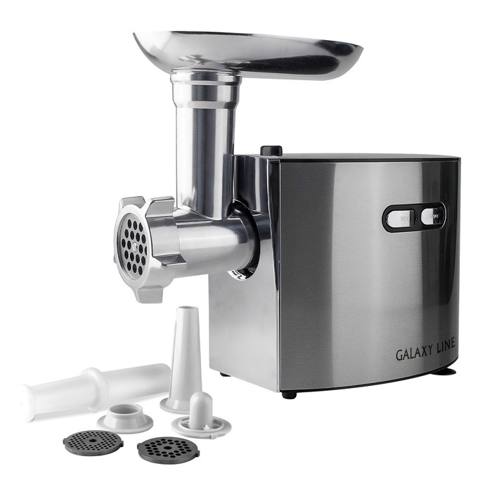 Мясорубка Galaxy GL 2400, 1200 Вт, 1.3 кг/мин, 2 насадки, реверс, серебристая Мясорубка Galaxy GL 2400, 1200 Вт, 1.3 кг/мин, 2 насадки, реверс, серебристая