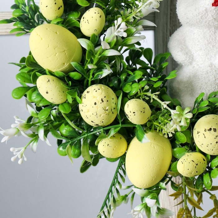 Венок на дверь интерьерный Венок на дверь интерьерный "Зайчик пасхальный" жёлтый d=29 см