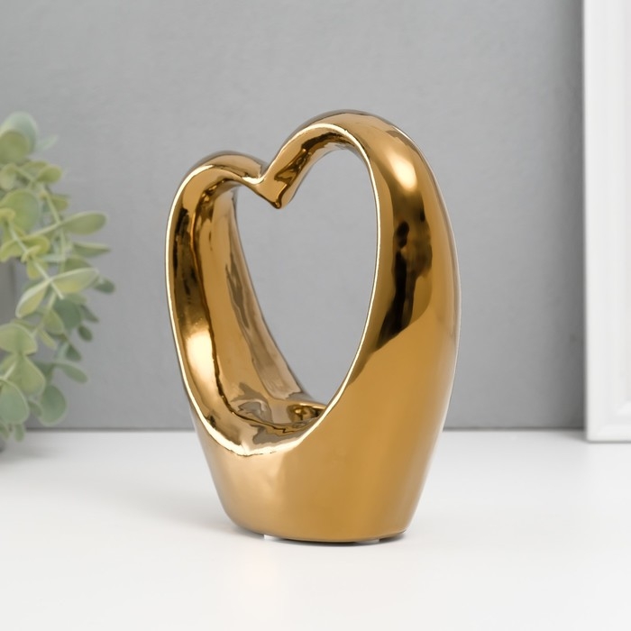 Подсвечник керамика на 1 свечу  Подсвечник керамика на 1 свечу "Сердце" d=4 см золото 14,5х6х17 см