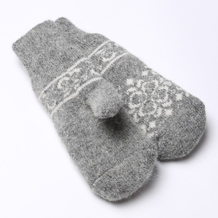 Варежки женские шерстяные, цвет серый/белый, размер 20-22 Варежки женские шерстяные, цвет серый/белый, размер 20-22