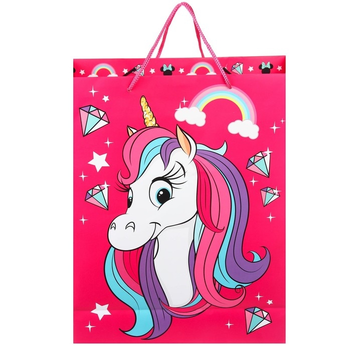 Пакет подарочный, 31х40х11.5 см, упаковка, Минни Маус и Единорог