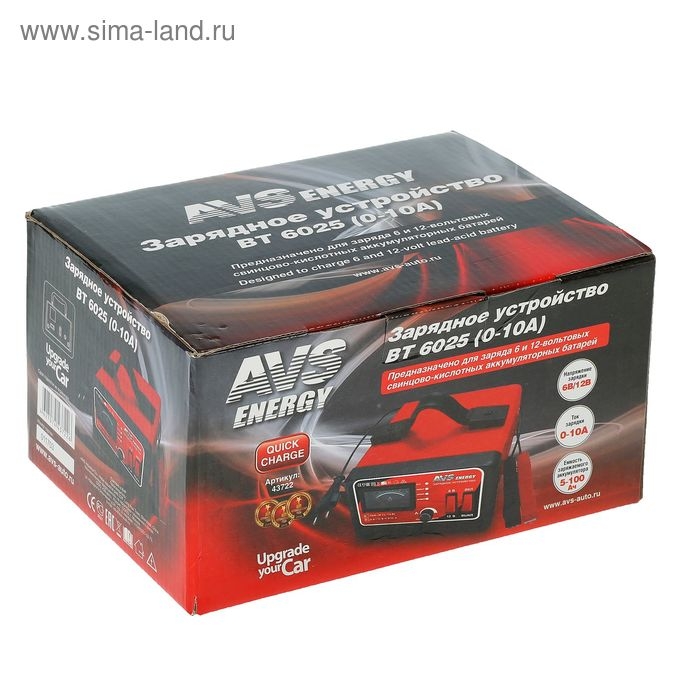 Зарядное устройство для автомобильного аккумулятора AVS BT-6025, 10 A, 6/12 В Зарядное устройство для автомобильного аккумулятора AVS BT-6025, 10 A, 6/12 В