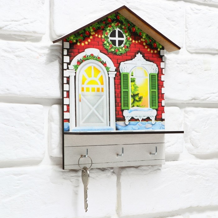 Ключница настенная новогодняя «Новогодний дом», на Новый год Ключница настенная новогодняя «Новогодний дом», на Новый год