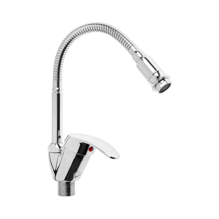 Cмеситель для кухни Cмеситель для кухни "Эверест" B58-022, однорычажный, гибкий поворотный излив, хром