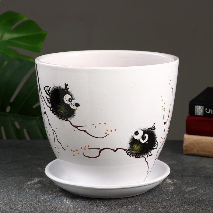 Горшок цветочный Горшок цветочный "Птички" 5 л, белый