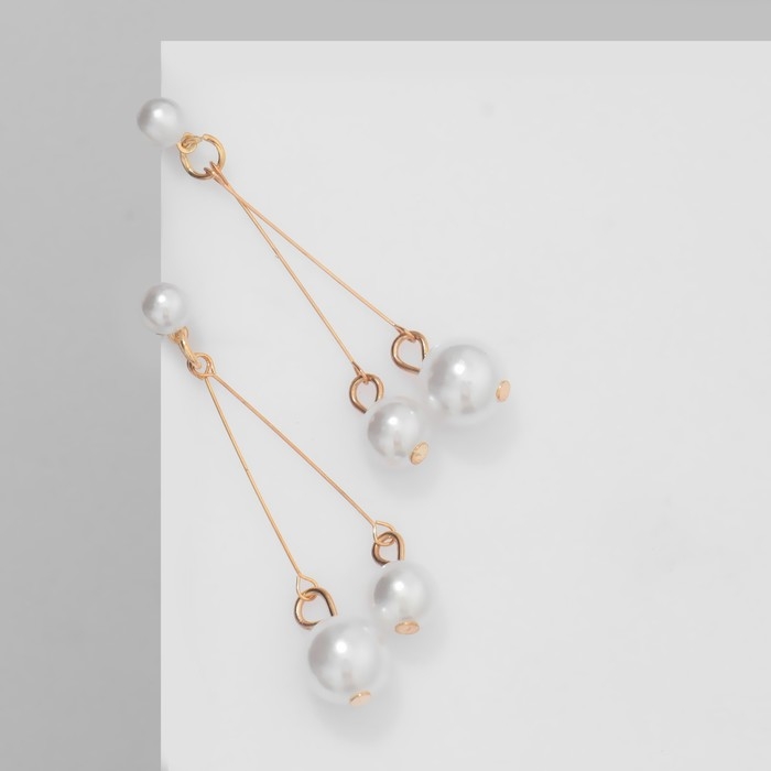 Серьги висячие «Жемчуг» вишенка, d=6, d=8, d=10, цвет белый в золоте Серьги висячие «Жемчуг» вишенка, d=6, d=8, d=10, цвет белый в золоте