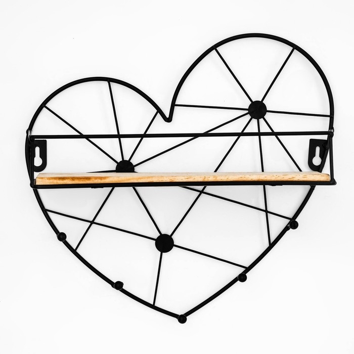 Вешалка настенная с полкой Вешалка настенная с полкой "Сердце", с подсветкой, 5 крючков, черная