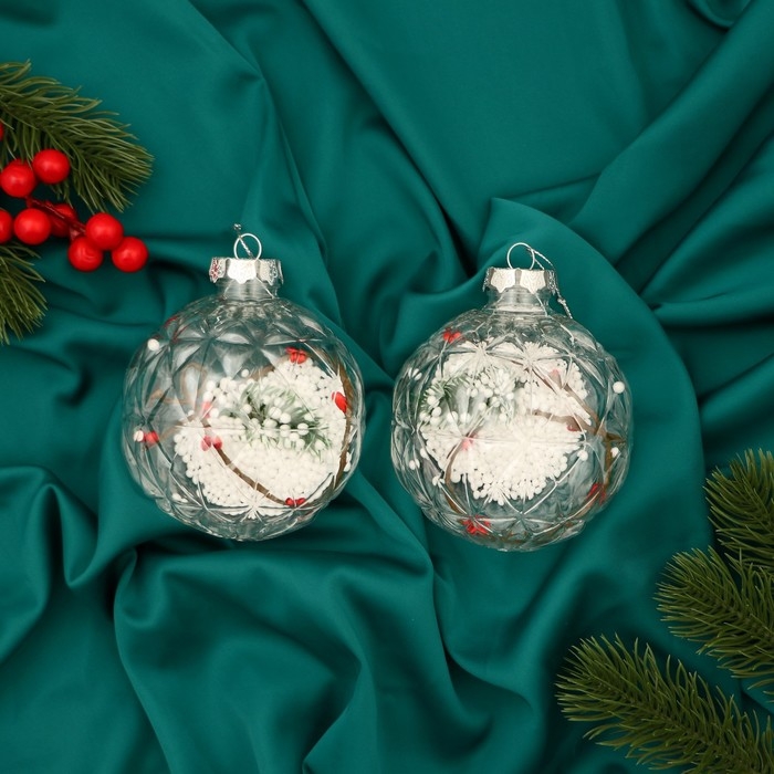 Набор шаров пластик d-10 см, 2 шт Набор шаров пластик d-10 см, 2 шт "Карнавал" веточка снег палочки