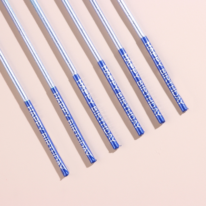 Набор свечей в торт, 6 штук Набор свечей в торт, 6 штук "Happy", 17 см, голубой с синим