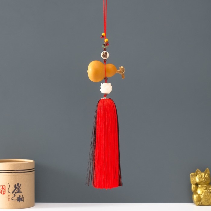 Подвеска дерево, текстиль  Подвеска дерево, текстиль "Тыква горлянка и лотос" красно-коричневый 6х28 см